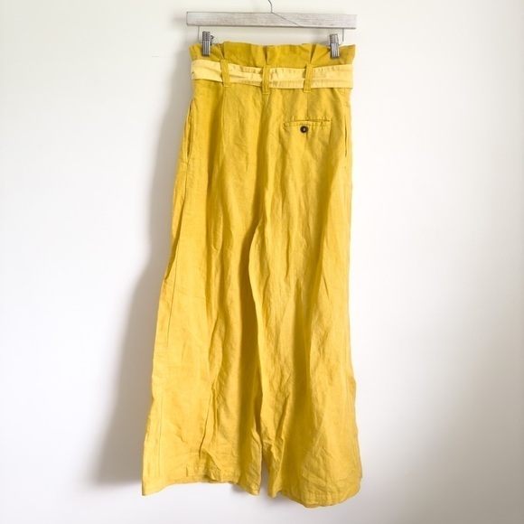 Zara Yellow Linen Wide Leg Paper Bag Cropped Palazzo Pants sz XS - Picture 15 of 16